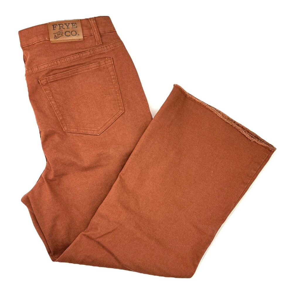 Frye and Co. Harper Button Fly Crop Flare Jeans Women's 18W Rust Orange Raw Hem